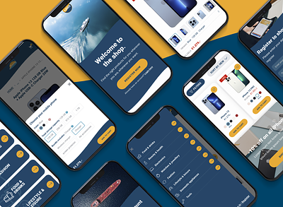 On board delivery - eCommerce design project app blue boat clean design ecommerce graphic design marine minimal mobile navigation onboard sea ship shop ui ux yellow
