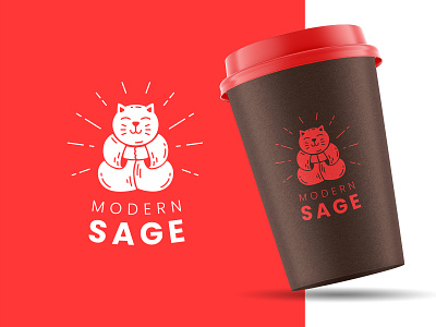 Modern Sage brand branding buddha cat coffee design ground kitten logo modern monk pose sage