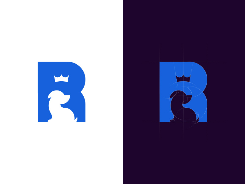 Royal Pet Care space negative royal crown ancitis puppy dog pet letter logo r