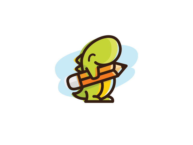 Dino learning education happy green pencil design logo ancitis donosaur dino