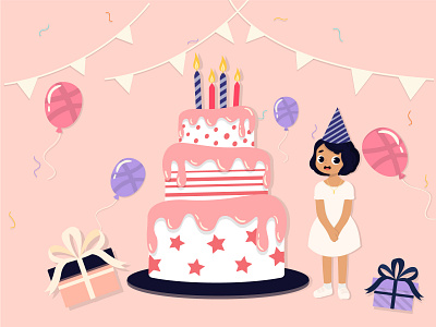 Happy birthday to me birthday cake design girl graphic design illustration party vector