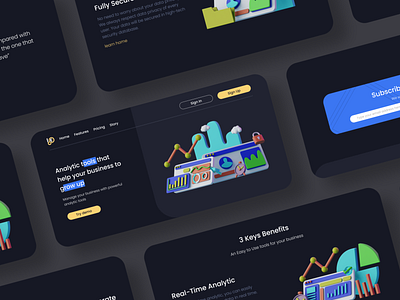 Reality.Inc Website Design 3d ui analytics business web dark theme dark ui figma interface landing page night mode portfolio ui