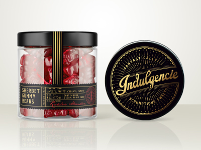 Indulgencie sherbet gummy bears bears branding candy design gold gummy label luxury premium retro sherbet sweets vintage