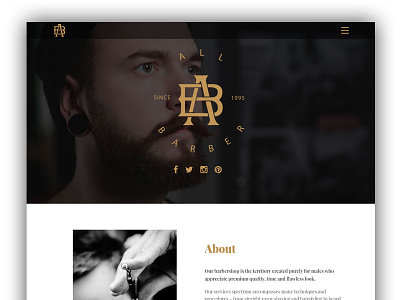 Barbershop Landing Page clean gold landin page menu minimalism mobile monogram ui website