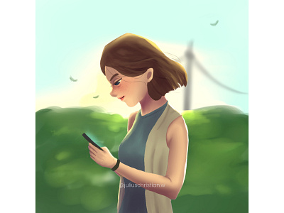 Girl with Phone Illustration drawing illustration ilustrasi