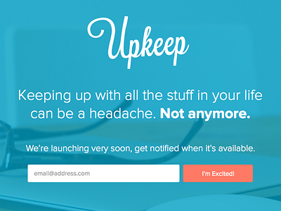 Upkeep App Landing Page landing page overlay sign up