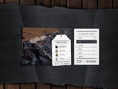 Choose button custom customize dark drawing e commerce fold jeans paper shadow shop texture wood