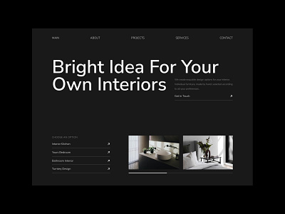 Main Page For Interiors Studio black main page design interior design interior studio ui design