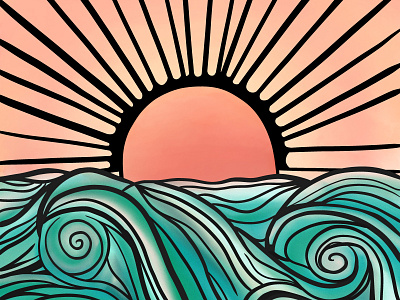 elements digital art digital illustration graphic design illustration line art ocean procreate sunrise sunset