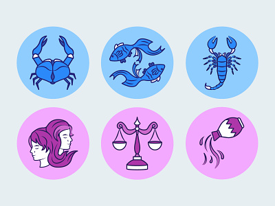 Water and Air zodiac signs 2d aquarius cancer gemini graphic design libra pisces scorpius vector zodiac signs