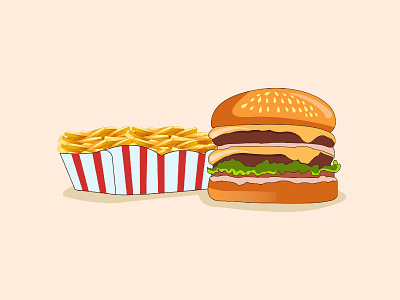 Burger & French Fries Illustration burger fast food fastfood food food illustration food illustrations french fries illustration illustration art illustrations illustrator vector vector art vector illustration
