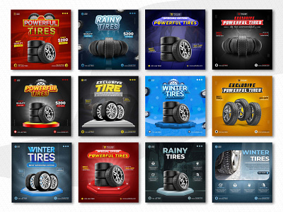 Tire Social Media Post Design advertising auto template tire tires tyre wheel