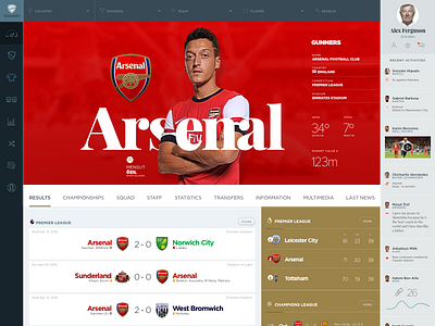 Zamante arsenal dashboard football interactive numbers players premier league soccer sports statistics ui ux
