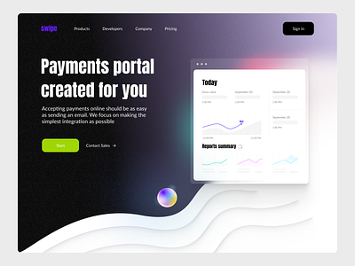Swipe: Homepage branding card design glassmorphism gradient pay payment typography