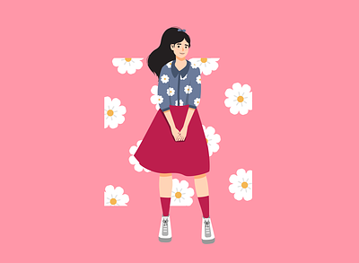 Casual Girls 3 branding character fashion flat flower illustration pink red