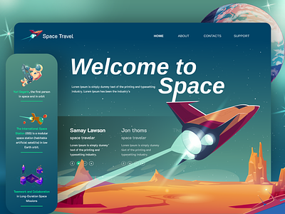 Space travel web site home page interface landing page planets rocketship space travel space travel web site spaceman spaceship web webdesign website website design