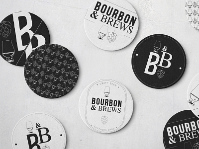 Bourbon & Brews Custom Coasters bar logo beer bourbon coaster design design illustraion logo masculine logo print design restaurant restaurant branding restaurant logo vector