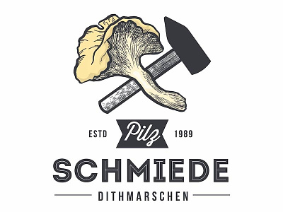 Pilz Schmiede (alternative version) badge branding classic engraving etching hand crafting. handmade identity label logo retro vintage