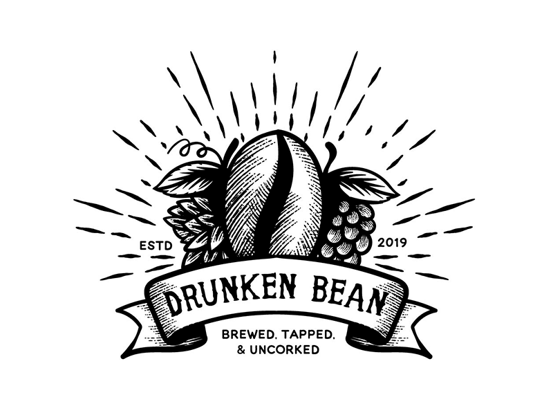 Drunken Bean Vintage Logo Badge badge brand branding classic design drawn hand handmade identity illustration label logo retro typography vintage