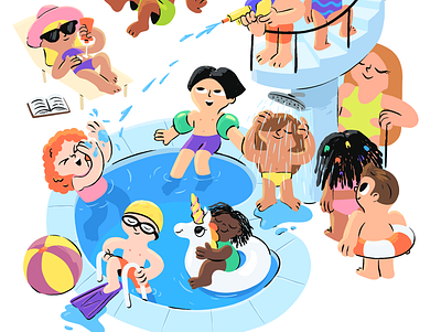 Swimming pool traffic cartoon character child children cute illustration kids mishax pool summer swim swimming
