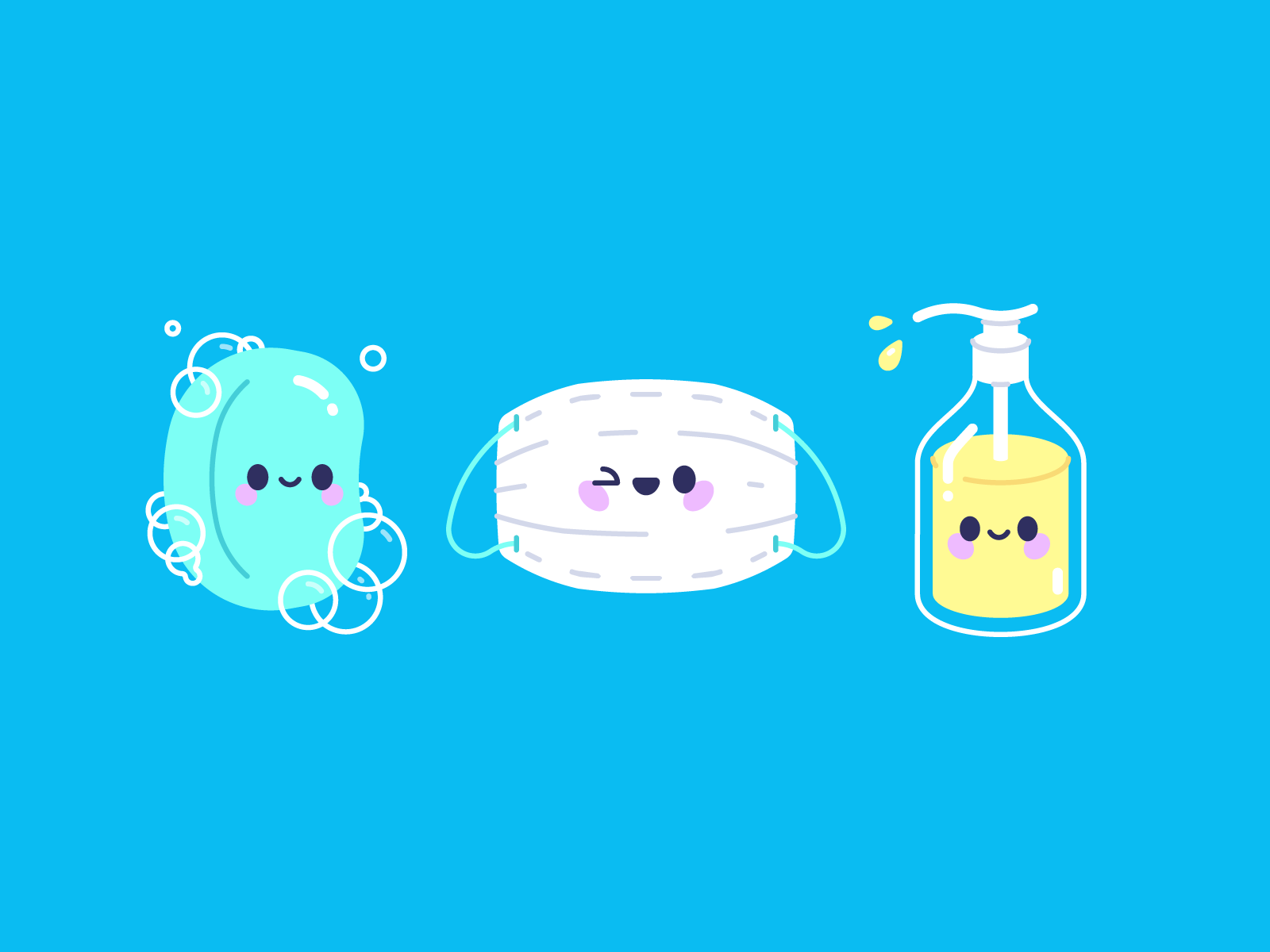 Quarantine buddies character covid-19 facemask flat illustration liquid mask mishax quarantine soap