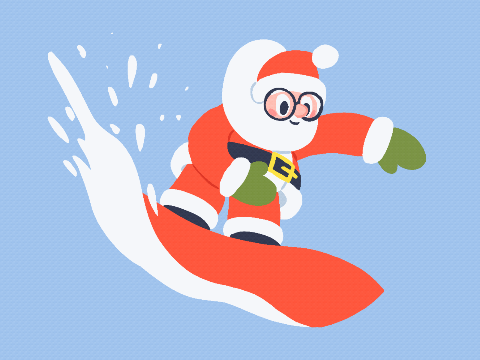 Santa Snowboarding animation christmas gif holidays kids mishax powder turn snow snowboard snowboarding winter xmas