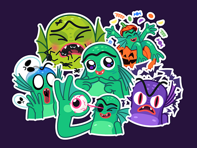 Creature character creature creepy eye ghost gilman halloween illustration mishax pumpkin spider stickers trick or treat
