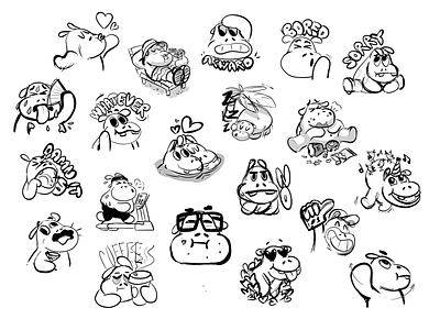 Hippo sketches cartoon character design draw emotions hippo illustration mishax sketch stickers telegtam