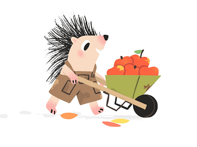 01. Hedgehog with apples apples autumn character fall gardening hedgehog illustration inktober inktober2021 mishax oсtober