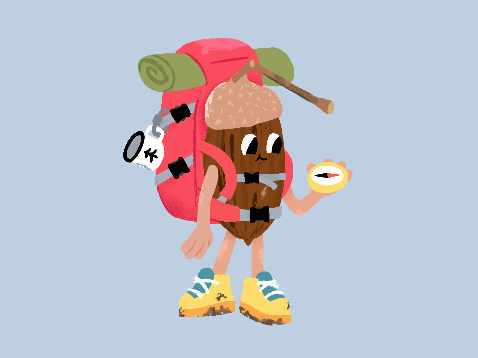 03. Acorn hiker acorn animation backpack backpaking character gif hike illustration inktober inktober2021 mishax