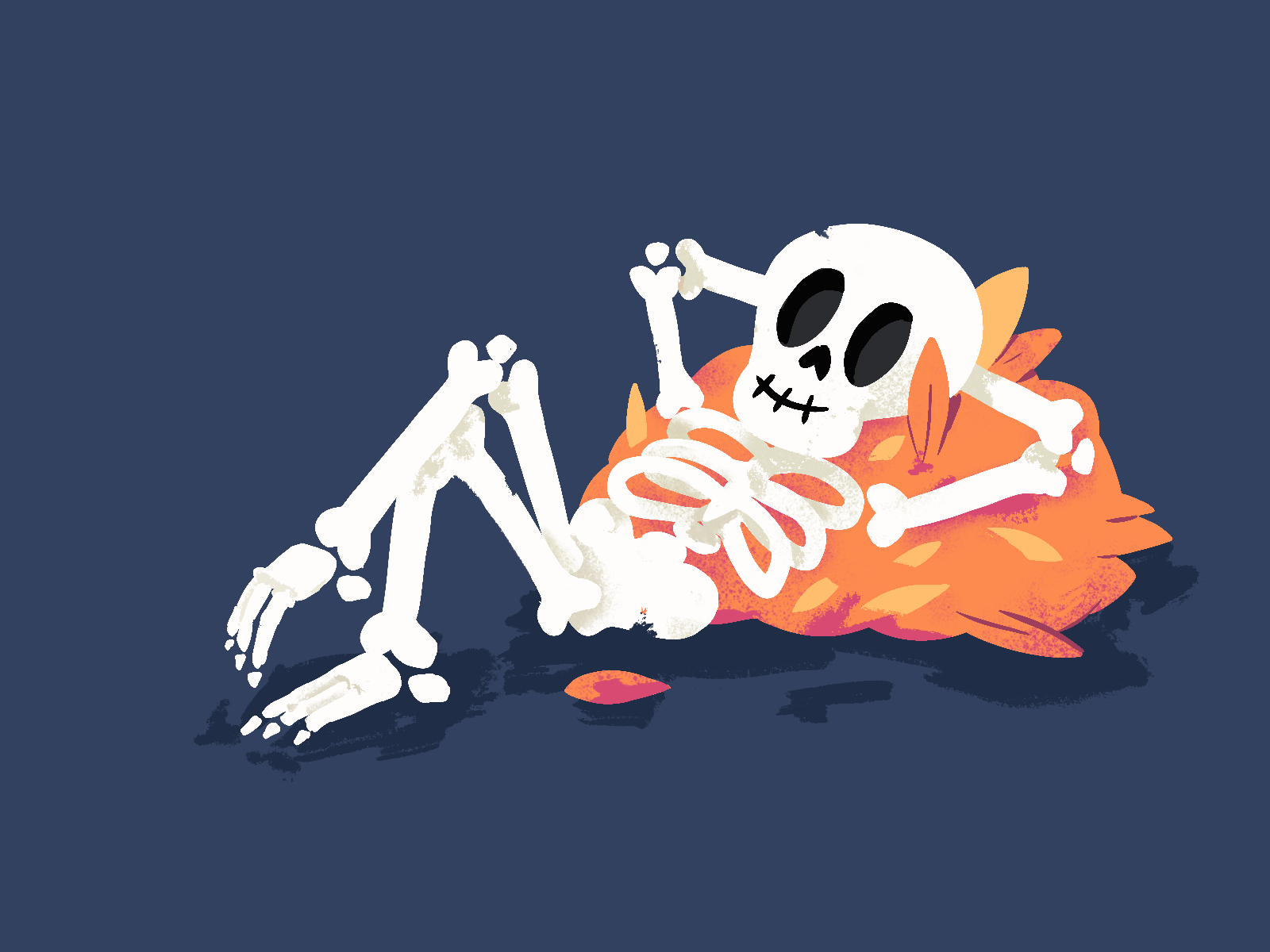 06. Relaxed + WIP ✏️ animated autumn bones character chill fall gif halloween illustration mishax relaxed skeleton