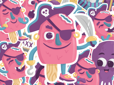 Sweet pirate cartoon character emotions expressions fun icecream pirate sticker stickers sweet vector