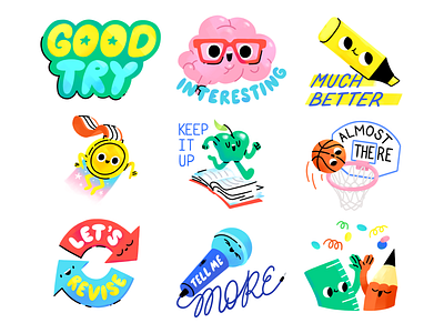 Kami stickers 👩‍🎓👨‍🎓 apple book brain character education illustration learning mishax pencil reward sticker stickerpack stickers