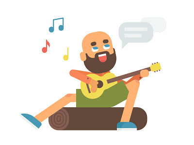 Playing guitar bald beard camp camper happy mishax mishaxgraphic nature play sings song guitar