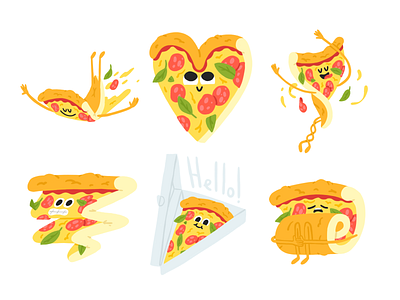 Pizza art character drawn emotions happy hello love mishax mishaxgraphic pepperoni pizza procreate roll sad slide spin stickers