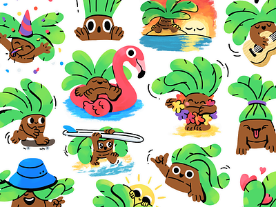 Palm tree stickers cartoon character emotions mishax mishaxgraphic palm procreate stickers sunset surf tree vacation