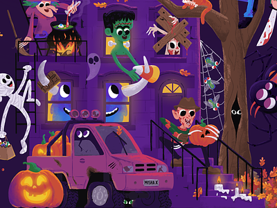 Halloween party house 👻🎃 caracter cartoon children draw halloween house kids mishax night party procreate pumpkin spooky vampire witch