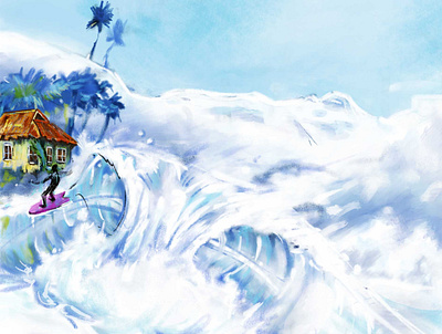 Hokkaido winter surf illustration