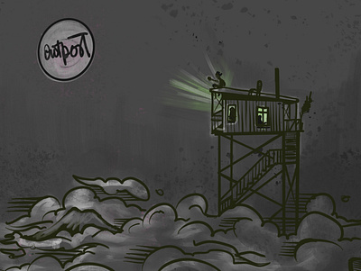 Inktober digital one- Outpost digital painting illustration procreate