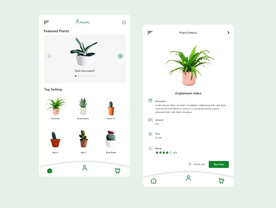 Plantify app branding design ecommerce green mobile plants ui uidesign ux white