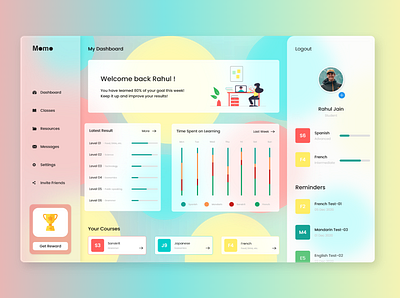 Language Learning Dashboard adobe photoshop adobexd blurred background dashboard app dashboard design dashboard ui glassmorphism interaction design language app language learning uxdesign uxui