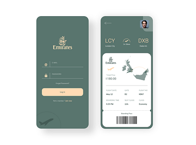 Emirates Boarding pass adobexd airline app airlines app design application interaction design uxdesign uxui