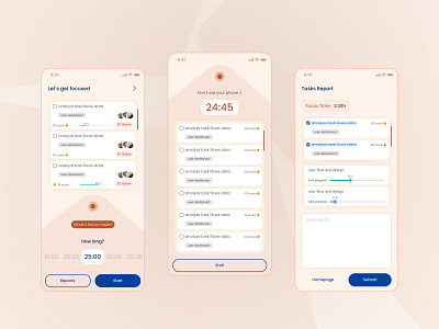 Focuse Mode ⏱ app color design focus minimal project report ui ux