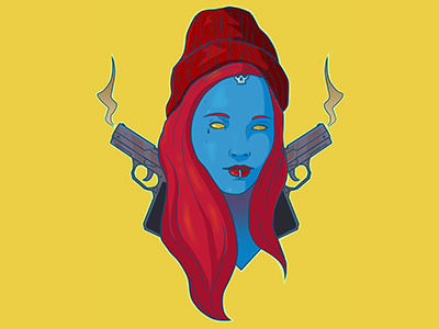 Mystique comic digital fanart guns illustration marvel mystique print redhead t shirt tattoo xmen