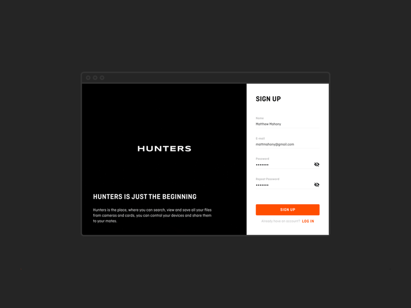 Hunters. Sign up animation branding flat illustration minimal typography ui ux web website