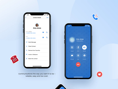Contact and call screens for Talkatone animations app branding design type ui ux