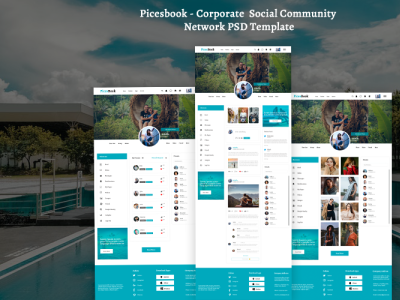 Picesbook - Corporate Social Community Network PSD Template community corporate corporate design network marketing software