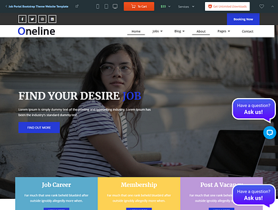 OneLine Job Portal HTML Template booking system bootstrap website