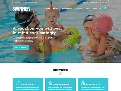 Swimmer -water park website PSD Template