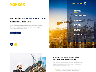 Yorbax - Construction Website PSD Template animation branding company contractor design engineering graphic design logo materials plumber renovation responsive template theme ui website